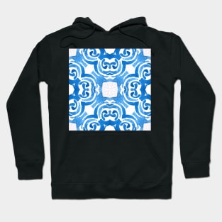 Abstract watercolour rococo pattern in beautiful blues, organic swirls and roses mandala style Hoodie